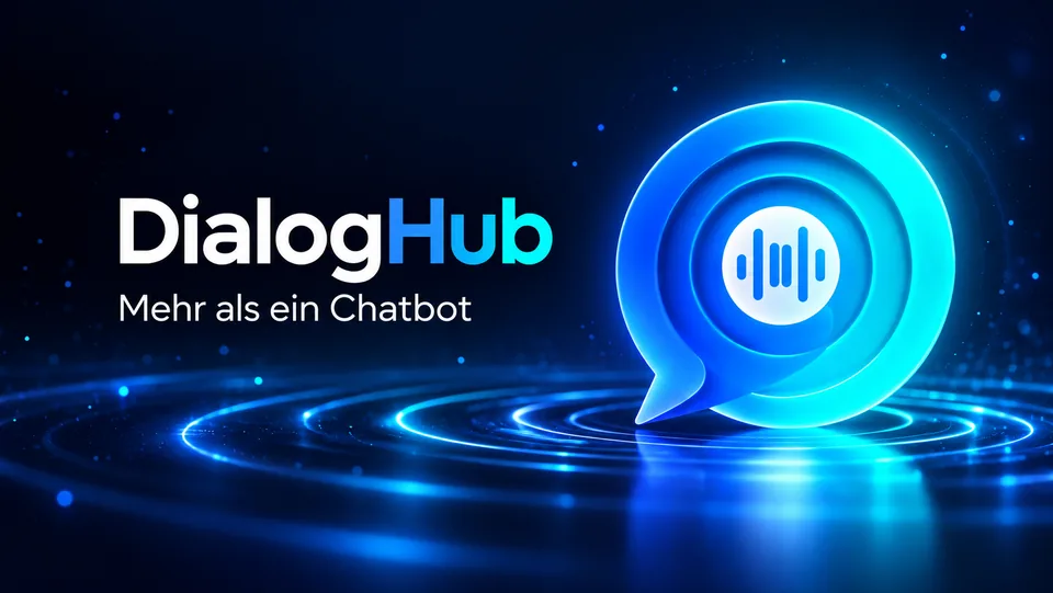 DialogHub – Mehr als ein Chatbot: leuchtende Sprechblase mit Schallwellen